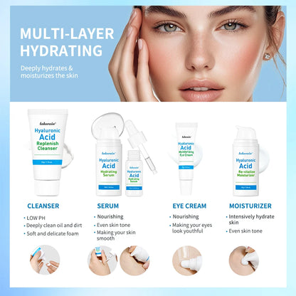 5-piece Set Hyaluronic Acid Skincare Set Essence Cleanser Eye Cream Face Cream Hydrating Moisturizing Repair Skin Care Product
