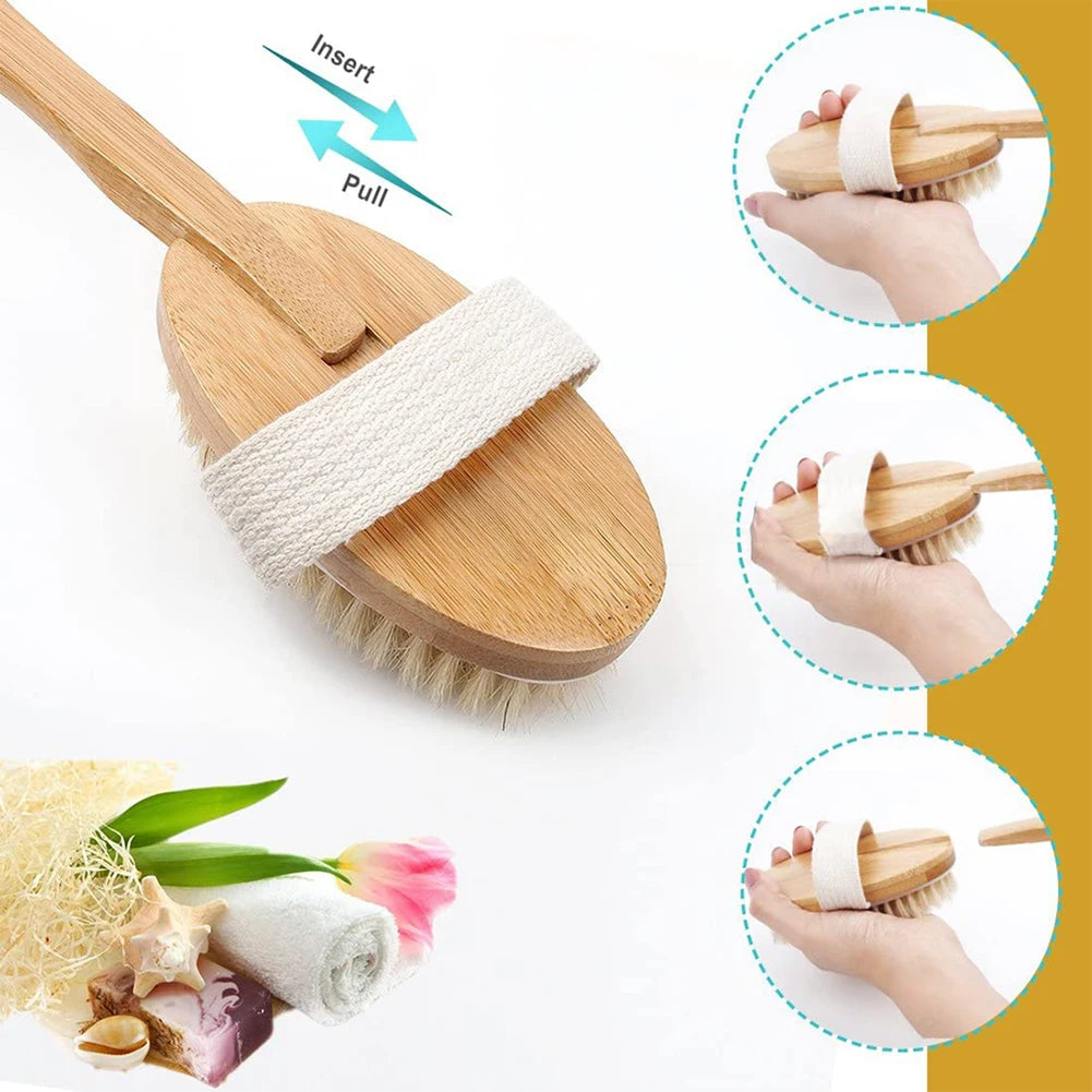 1Pc Wooden Detachable Long Handle Shower Body Brush Bathroom Wash Brushes Bathing Massager Back Exfoliating Brush Bath Tools