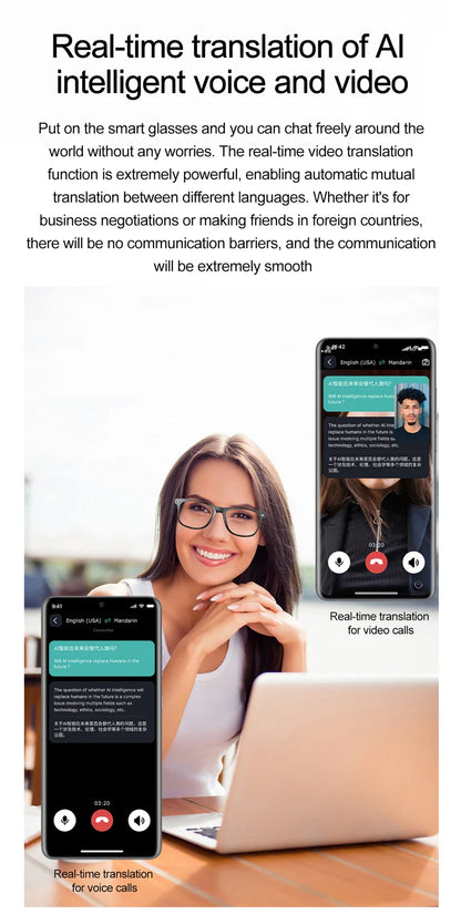 2025 AI Smart Glasses AI intelligent Voice Video Real-time Translation AI Conversation Q&A AI Intelligent Translation Women Men