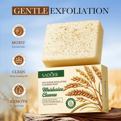 Natural Organic Oat Scrub Exfoliating Cleaning Soap Handmade Body and Face Deep Cleansing Soap Brighten Tender Skin Shrink Pores