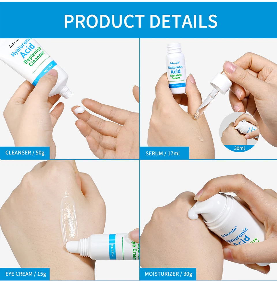 5-piece Set Hyaluronic Acid Skincare Set Essence Cleanser Eye Cream Face Cream Hydrating Moisturizing Repair Skin Care Product