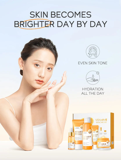 5 Pieces Vitamin C Skincare Set  Moisturizing Face Serum Brighten Cream Antiage Eye Cream Toner Facial Care Set for Dropshipping