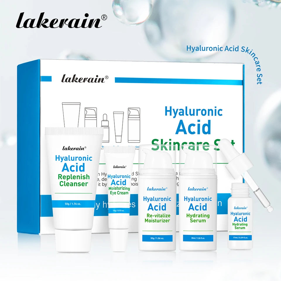 5-piece Set Hyaluronic Acid Skincare Set Essence Cleanser Eye Cream Face Cream Hydrating Moisturizing Repair Skin Care Product