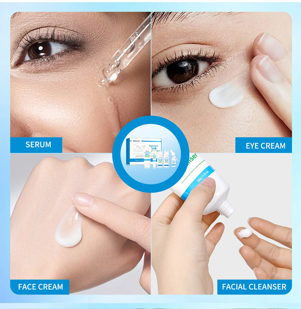 5-piece Set Hyaluronic Acid Skincare Set Essence Cleanser Eye Cream Face Cream Hydrating Moisturizing Repair Skin Care Product