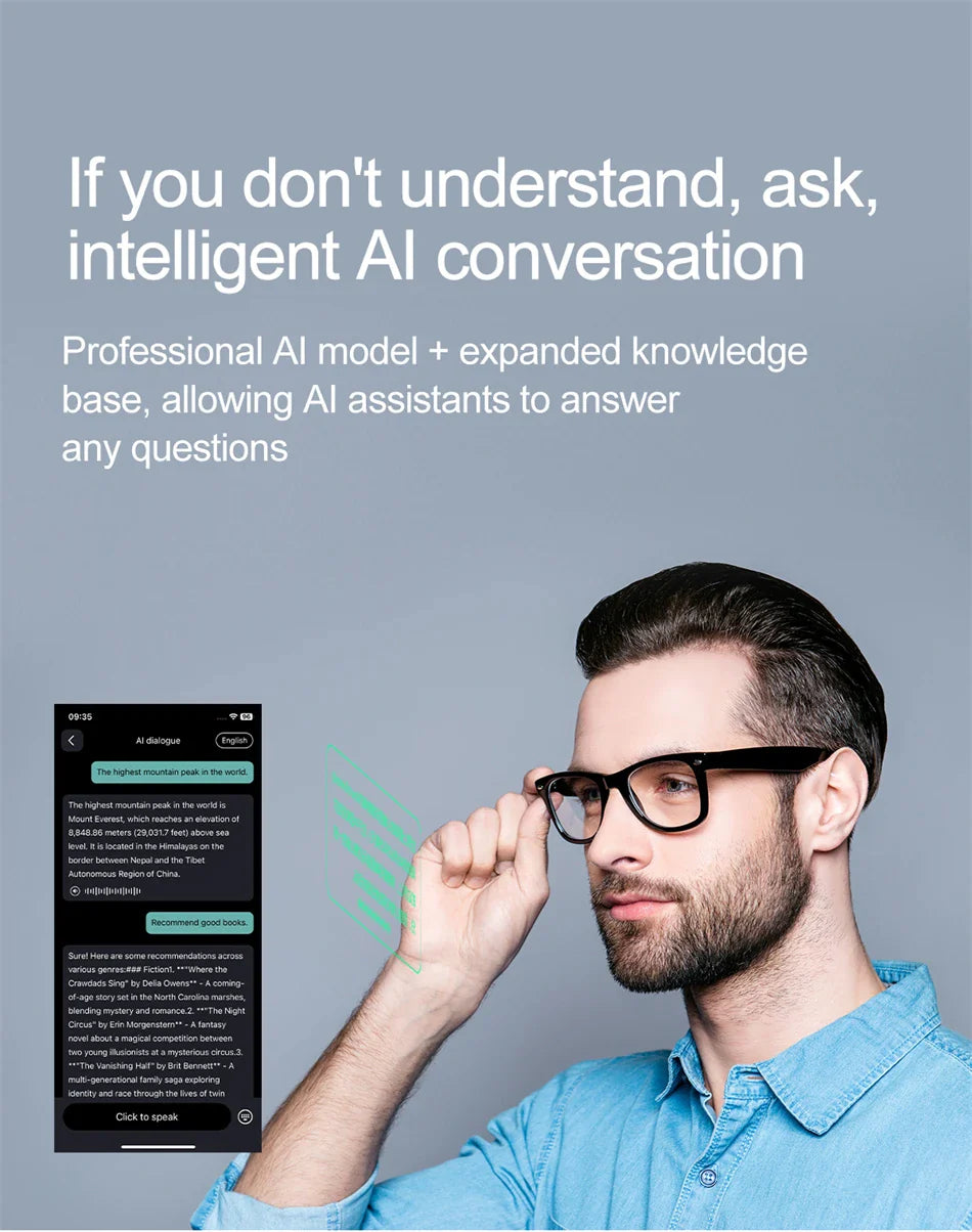2025 AI Smart Glasses AI intelligent Voice Video Real-time Translation AI Conversation Q&A AI Intelligent Translation Women Men