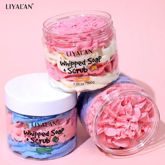 Whipped Soap Bath Cleansing Exfoliating Body Wash Moisturizing Smooth Skin Rainbow Scrub Soften Shave Vegan Handmade Shower Soap