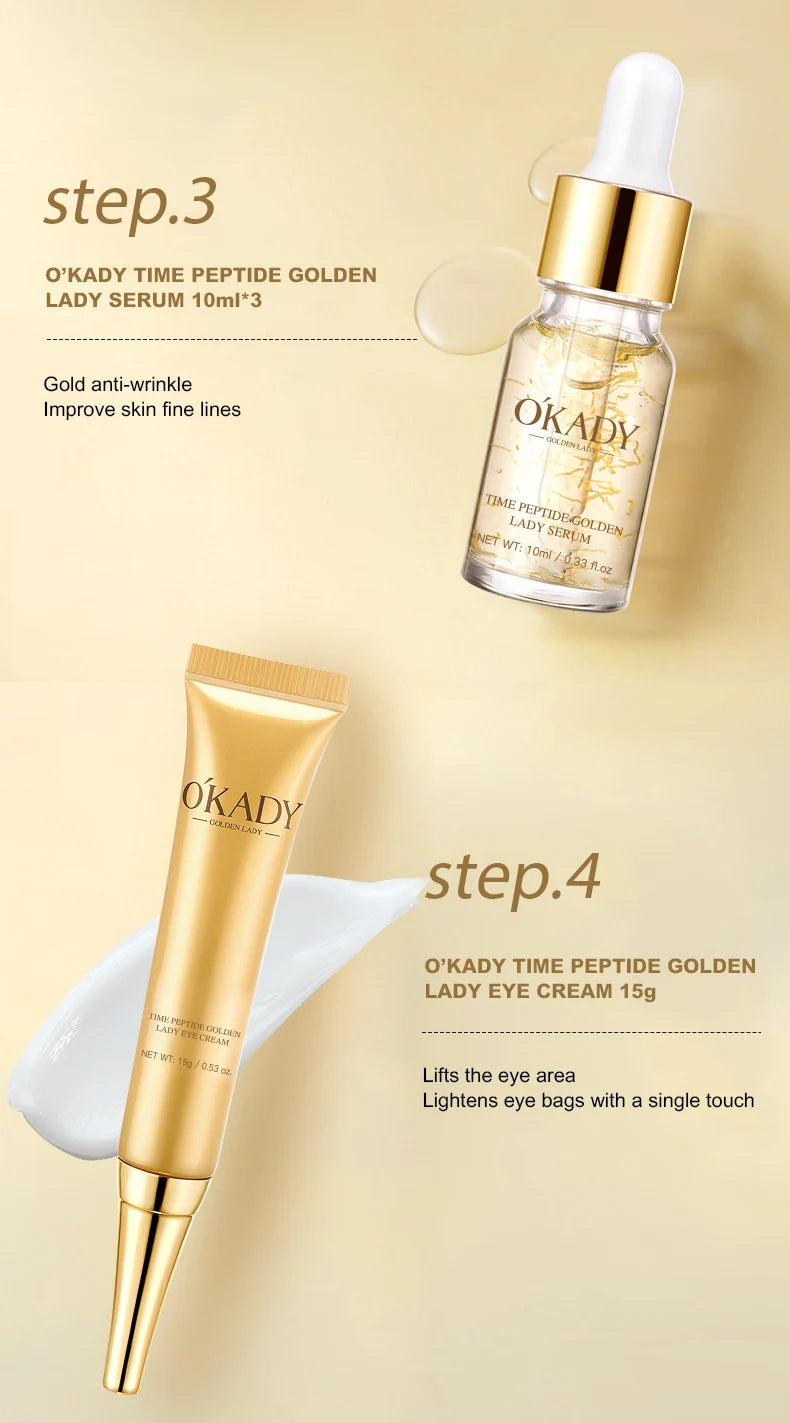 OKADY Skin Care Set Anti Aging Skin 10-piece Daily Care Routine Kit With Vitamin C Peptides Facial Cleanser Eye Mask Toner Serum