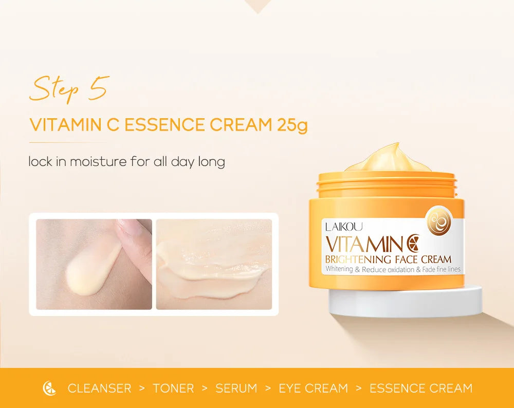 5 Pieces Vitamin C Skincare Set  Moisturizing Face Serum Brighten Cream Antiage Eye Cream Toner Facial Care Set for Dropshipping