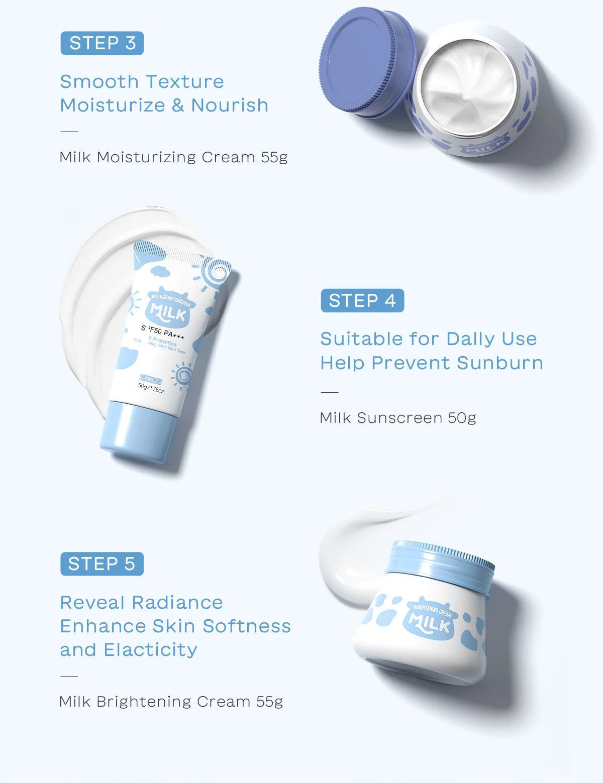 LAIKOU Milk Skincare Set 5 Pieces Nourishing Hydrating Moisturizing Brightening Facial Lasting Care Skincare Set