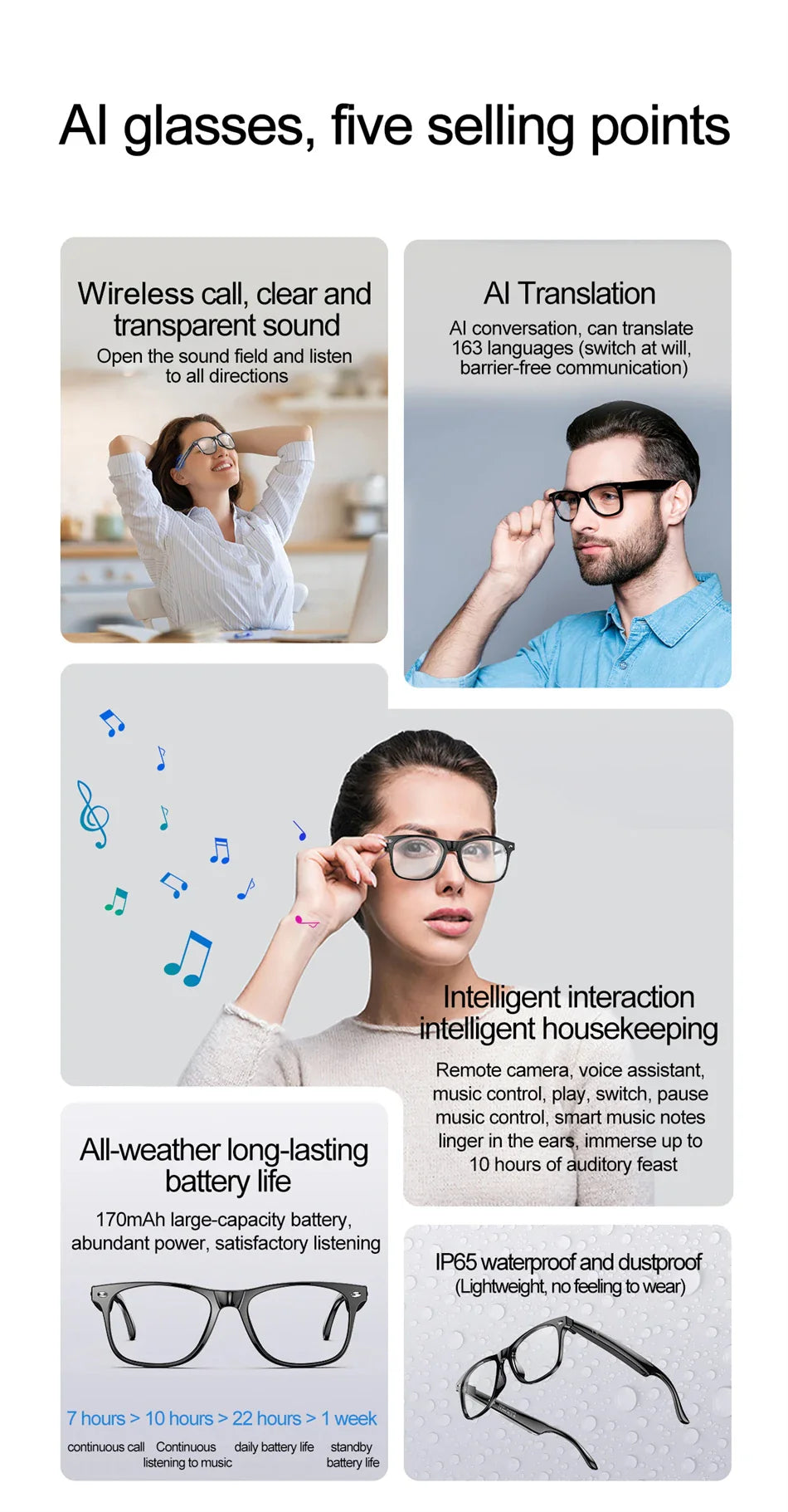 2025 AI Smart Glasses AI intelligent Voice Video Real-time Translation AI Conversation Q&A AI Intelligent Translation Women Men