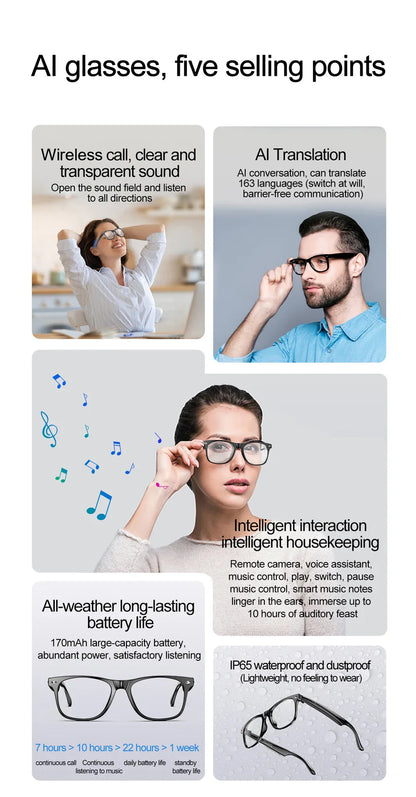2025 AI Smart Glasses AI intelligent Voice Video Real-time Translation AI Conversation Q&A AI Intelligent Translation Women Men