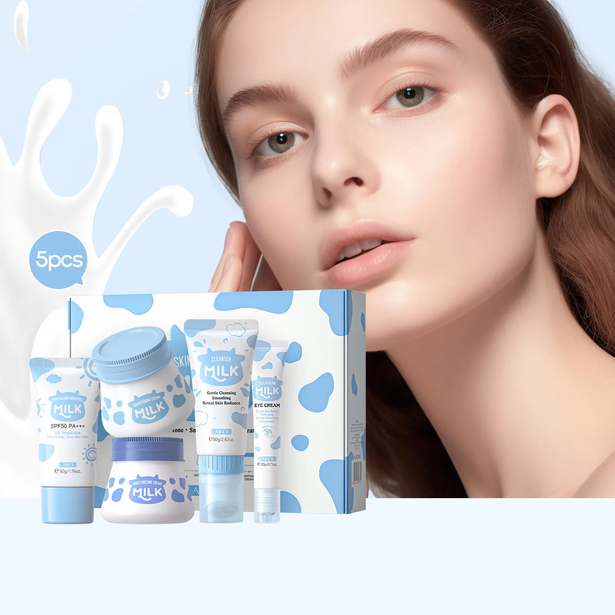 LAIKOU Milk Skincare Set 5 Pieces Nourishing Hydrating Moisturizing Brightening Facial Lasting Care Skincare Set