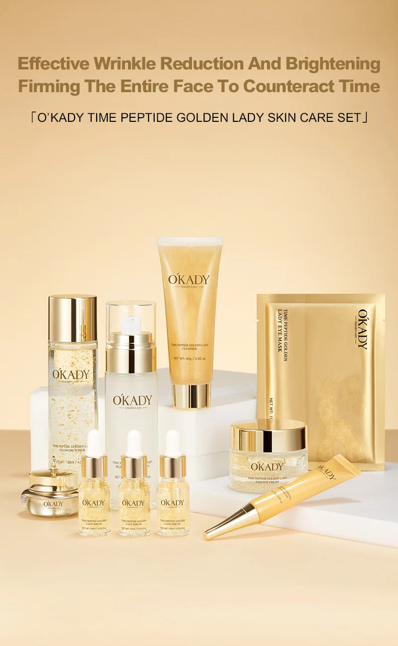 OKADY Skin Care Set Anti Aging Skin 10-piece Daily Care Routine Kit With Vitamin C Peptides Facial Cleanser Eye Mask Toner Serum
