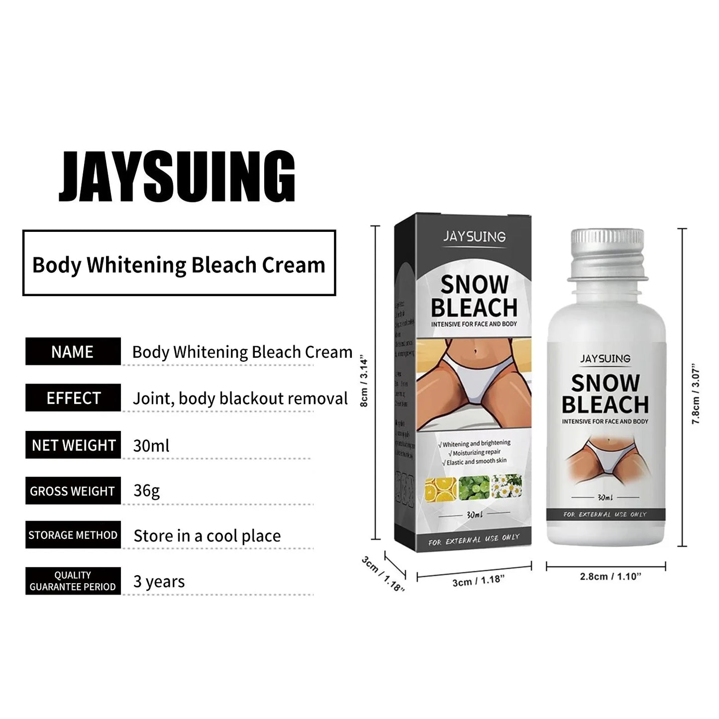 Body Whitening Bleach Cream Brighten Face and Body Removal Private Parts Underarm Elbow Knees Joint Dark Spot Melanin Cream 30ml