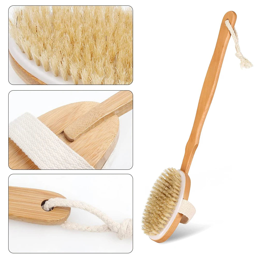 1Pc Wooden Detachable Long Handle Shower Body Brush Bathroom Wash Brushes Bathing Massager Back Exfoliating Brush Bath Tools