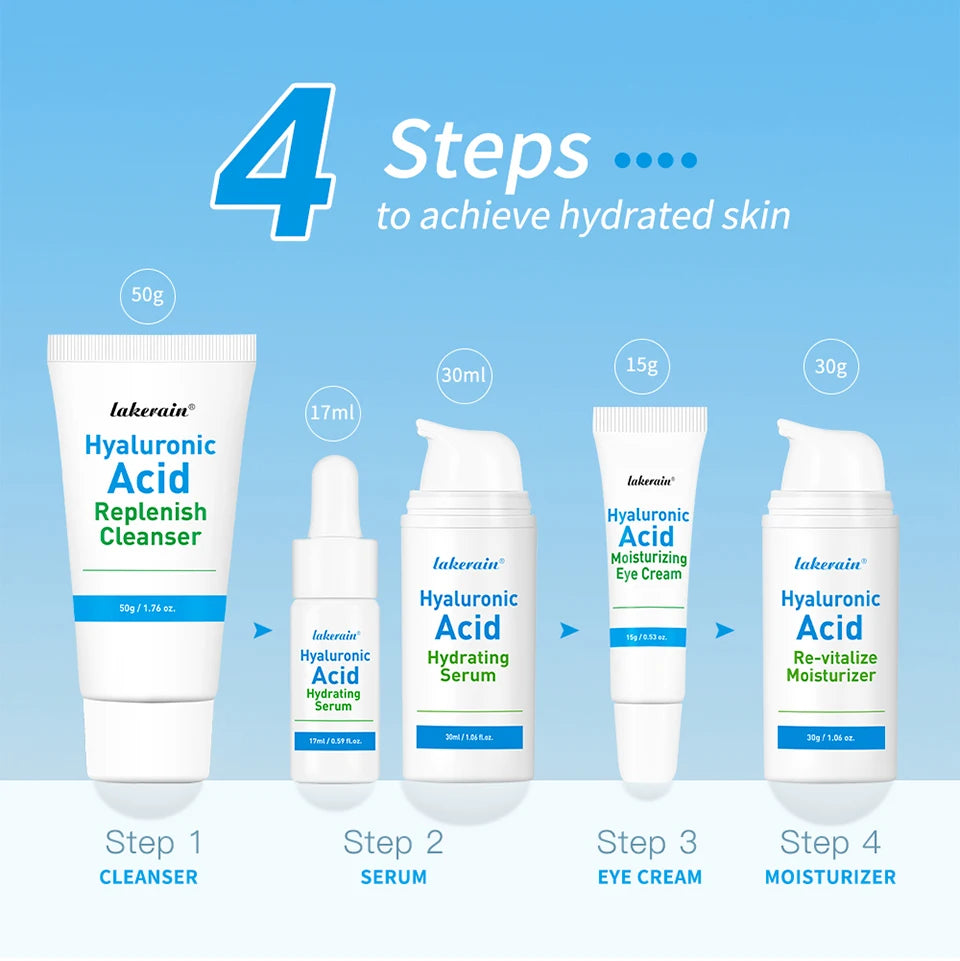 5-piece Set Hyaluronic Acid Skincare Set Essence Cleanser Eye Cream Face Cream Hydrating Moisturizing Repair Skin Care Product