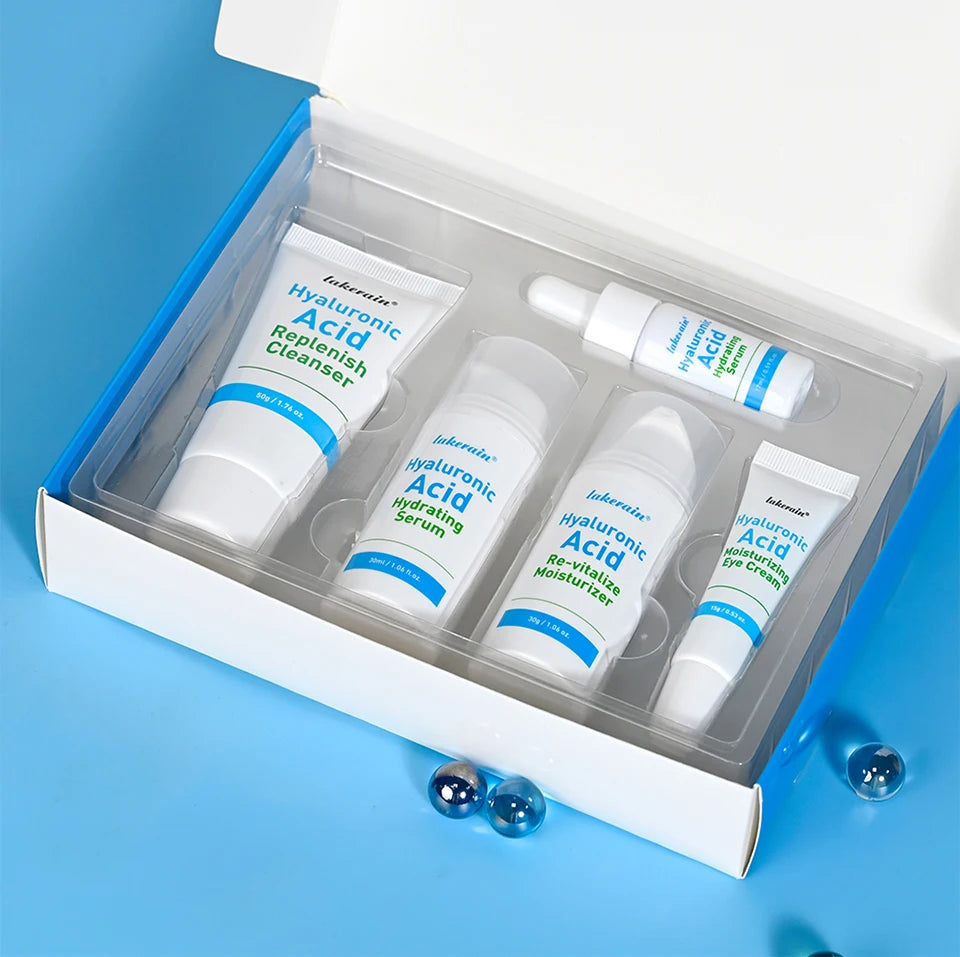 5-piece Set Hyaluronic Acid Skincare Set Essence Cleanser Eye Cream Face Cream Hydrating Moisturizing Repair Skin Care Product