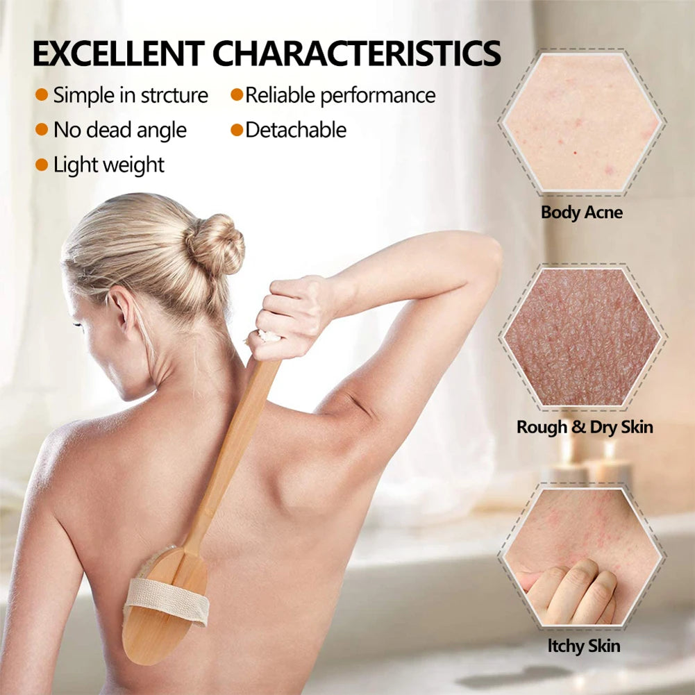 1Pc Wooden Detachable Long Handle Shower Body Brush Bathroom Wash Brushes Bathing Massager Back Exfoliating Brush Bath Tools