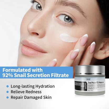 VGO Skincare Set – Vitamin C Serum + 92% Snail Mucin Moisturizer + Dual-Action Cleanser – Brightening Hydrating & Deep Cleansing