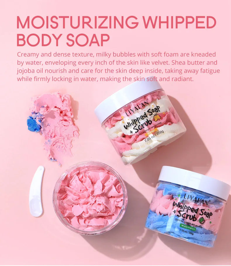 Whipped Soap Bath Cleansing Exfoliating Body Wash Moisturizing Smooth Skin Rainbow Scrub Soften Shave Vegan Handmade Shower Soap