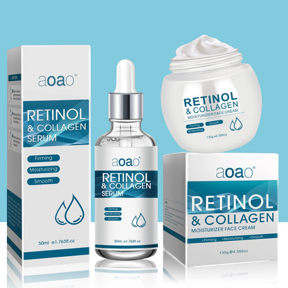 Retinol Cream + Hydrating Serum Collagen Skincare Set – Deep Nourishing & Moisturizing for Skin.