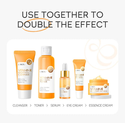 5 Pieces Vitamin C Skincare Set  Moisturizing Face Serum Brighten Cream Antiage Eye Cream Toner Facial Care Set for Dropshipping