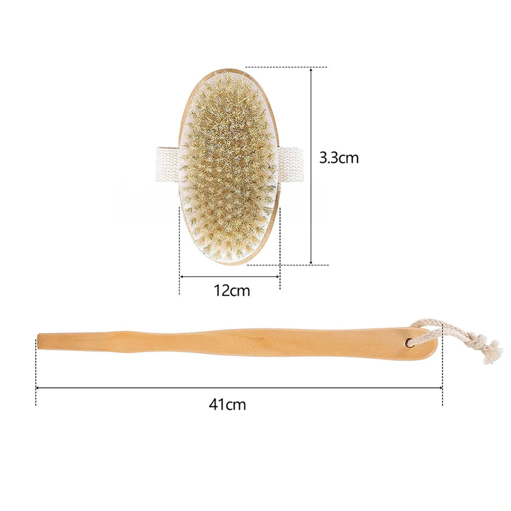 1Pc Wooden Detachable Long Handle Shower Body Brush Bathroom Wash Brushes Bathing Massager Back Exfoliating Brush Bath Tools