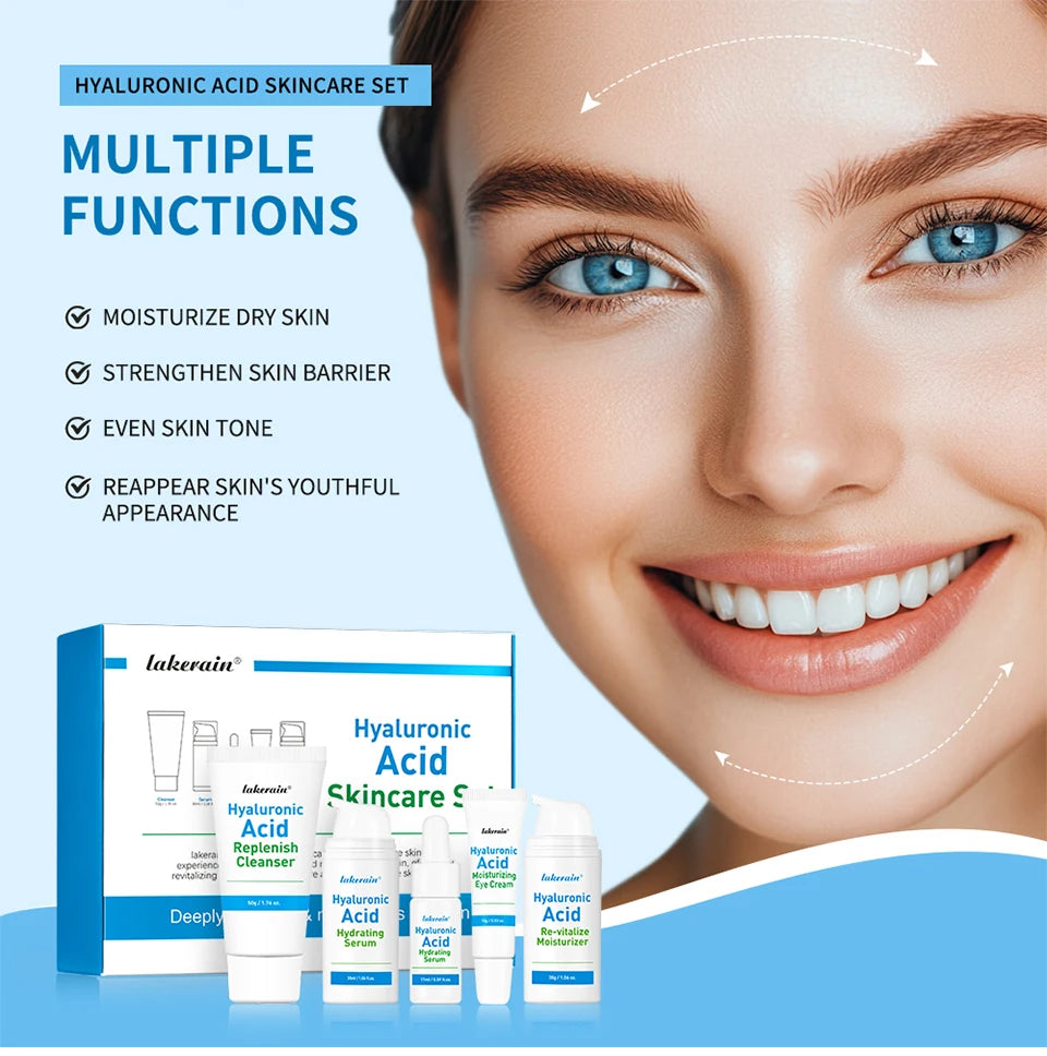 5-piece Set Hyaluronic Acid Skincare Set Essence Cleanser Eye Cream Face Cream Hydrating Moisturizing Repair Skin Care Product