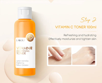 5 Pieces Vitamin C Skincare Set  Moisturizing Face Serum Brighten Cream Antiage Eye Cream Toner Facial Care Set for Dropshipping