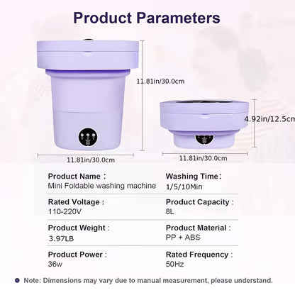 Portable Mini Foldable Washing Machine 8L with Spin Dryer and Drain Basket for Underwear Socks Baby Clothes Towels