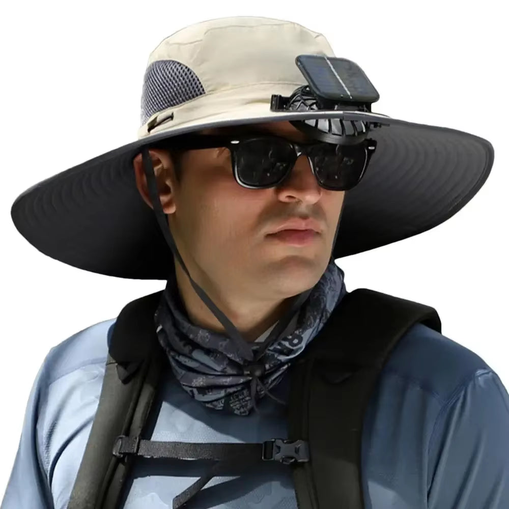 Sunscreen Sun Hat with Solar Fan Outdoor Wide Brim Sun Hat with Fan Upf50 USB Charging Wide Brim Sun Hat for Travel Outdoor
