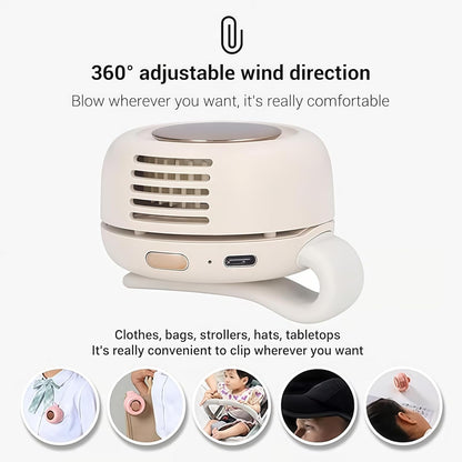 2025 New Portable Silent Mini Bladeless Electric Fan, Mini Bladeless Fan Clip On, 360° Rotatable, 3 Speeds, for Outdoor and Indoor (Beige)
