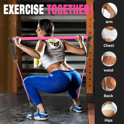 Pilates Bar Kit with Resistance Bands,Pilates Bar with Stackable Bands Workout Equipment for Legs,Hip,Waist and Arm,Exercise Fitness Equipment for Women & Men Home Gym Yoga Pilates