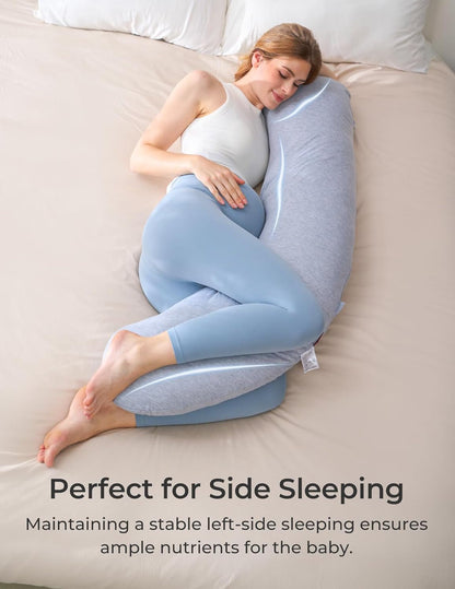 Pregnancy Pillows for Side Sleeping, J Shaped Maternity Body Pillow for Pregnancy, Soft Pregnancy Pillow with Jersey Cover for Head Neck Belly Support, Grey