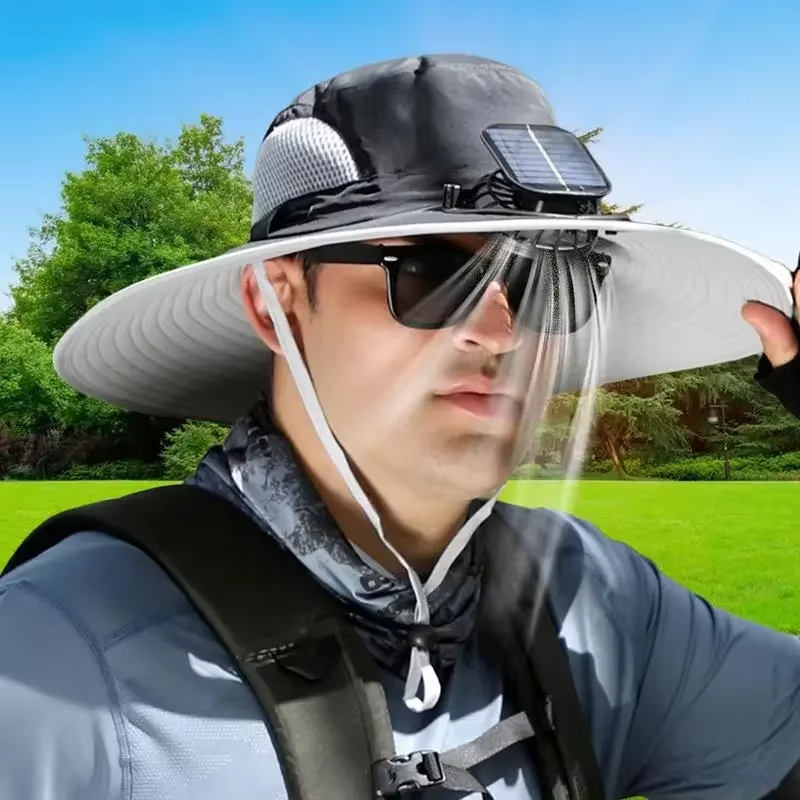 Sunscreen Sun Hat with Solar Fan Outdoor Wide Brim Sun Hat with Fan Upf50 USB Charging Wide Brim Sun Hat for Travel Outdoor
