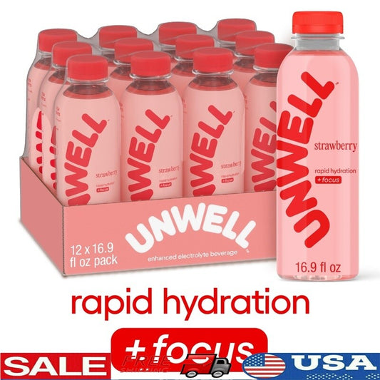 Electrolyte Drink Hydration Focus Strawberry Flavor 12 Pack Natural Energy New