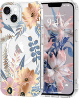 Magnetic Iphone 13/14 Case Floral, Cute Clear Flower Cover for Women Girls Luxury Elegant Soft Plating Shockproof Protective Cover Phone Case, Blossom
