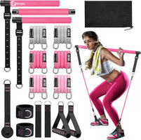 Pilates Bar Kit with Resistance Bands,Pilates Bar with Stackable Bands Workout Equipment for Legs,Hip,Waist and Arm,Exercise Fitness Equipment for Women & Men Home Gym Yoga Pilates