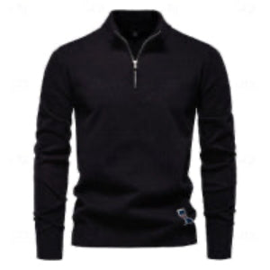 Rolled collar Solid Color  Zip Sweater - oukumen